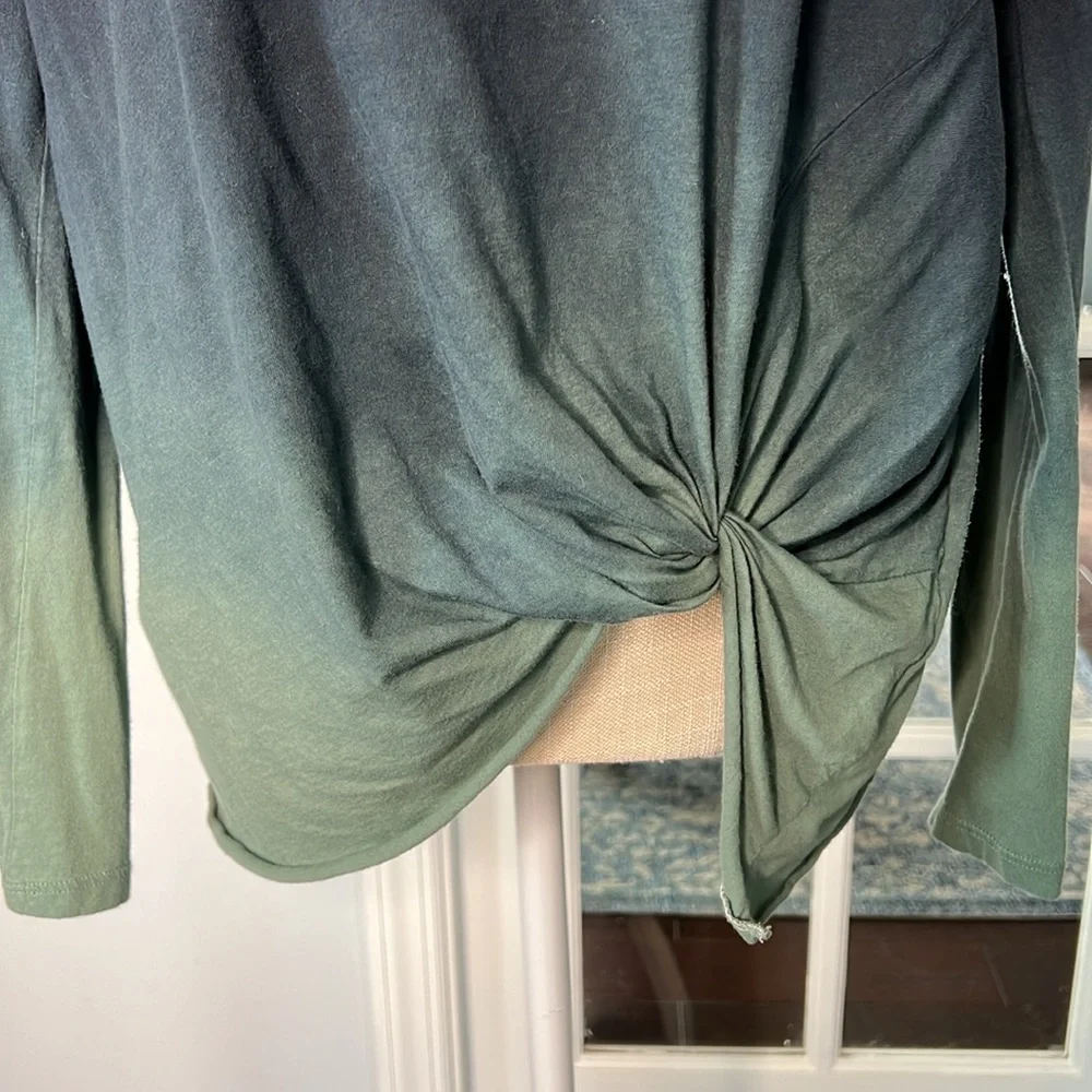 Umgee long sleeve top with faux knots, blue green ombre - Picture 3 of 7